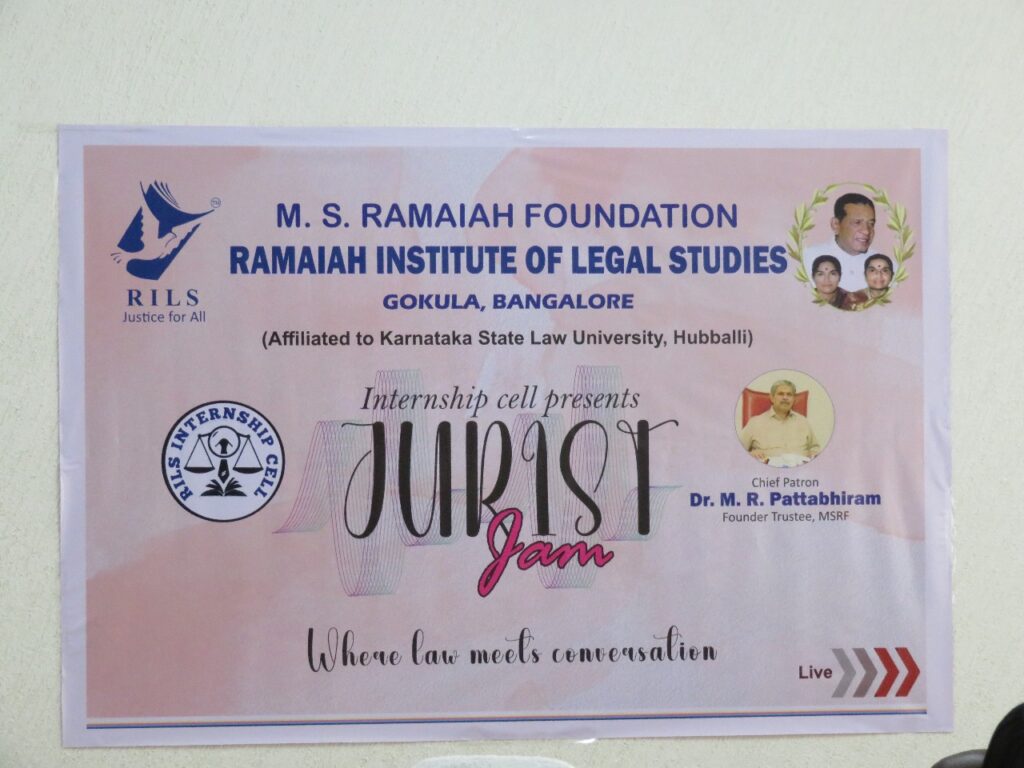 The internship Cell of Ramaiah Institute of Legal Studies organized a talk show called Jurist Jam